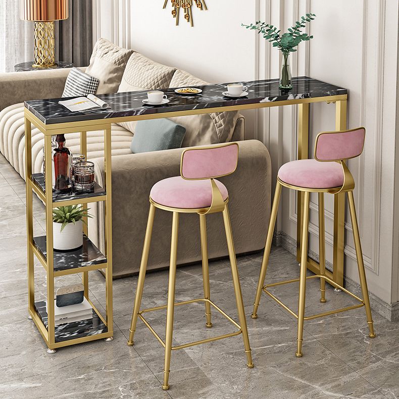 Glam Round Bar and Counter Stool Low Back Stool with 4 Gold Legs Clearhalo 'Bar Furniture' 'Bar Stools' 'bar_stools' 'furn' 'furn_bar_stools' 'Furniture' 'furniture_bar_stools' 'Kitchen & Dining Furniture' 1200x1200_0a5a7f54-5509-484a-a983-200c075e927f