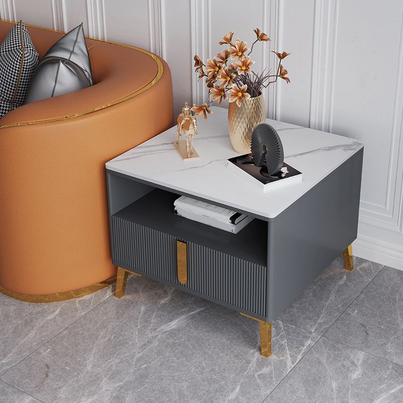 4 Legs Glam Side Table Stone Top Side Table with Shelf and Drawer Clearhalo 'Coffee & Accent Tables' 'End & Side Tables' 'end_side_tables' 'furn' 'furn_end_side_tables' 'Furniture' 'Living Room Furniture' 1200x1200_0a5c70b5-72ac-43ca-b0af-2e9d1afd75ea