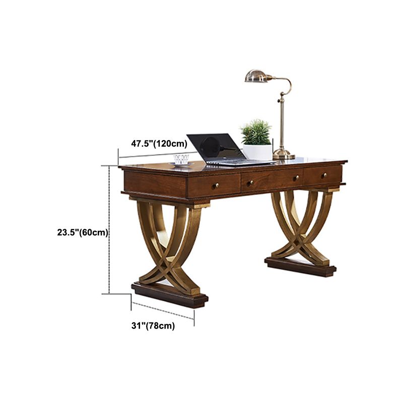 Glam Natural Rectangular Writing Desk Home Office Desk with Metal Legs Clearhalo 'furn' 'furn_office_desk' 'Furniture' 'Office Desks' 'Office Furniture' 'office_desk' 1200x1200_0a5d773a-9291-4396-8eb5-89f38286a617