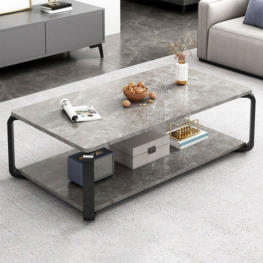 Modern Wooden Rectangular Top Coffee Table Steel 4 Legs Cocktail Table with Shelf