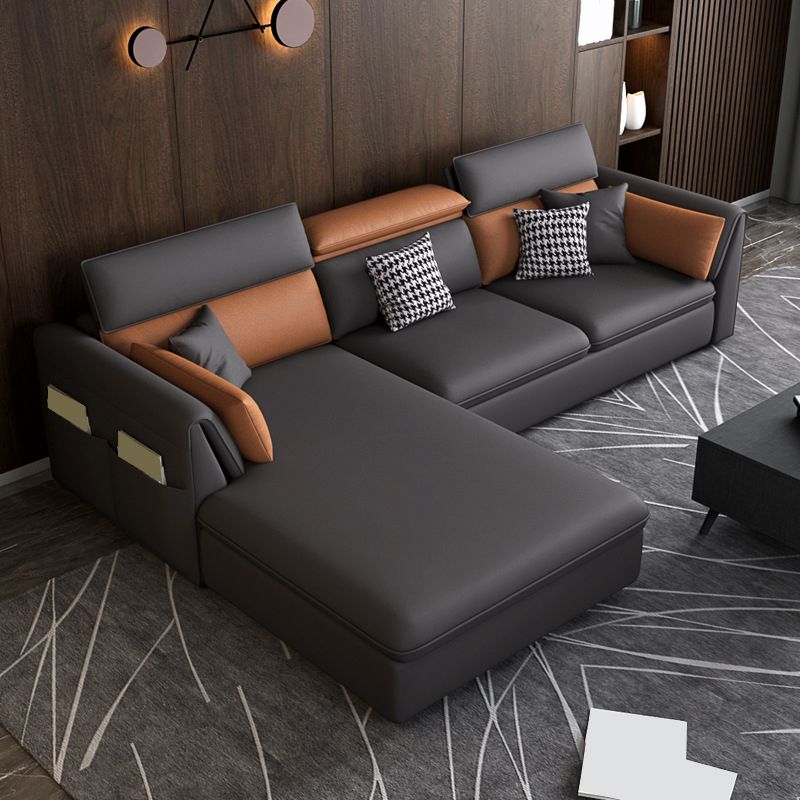 Adjustable Faux Leather Flared Arm Sectional with Storage for Living Room