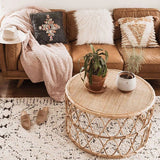 Tavolino da caffè rotondo scandinavo tavolino da cocktail a tamburo rattan