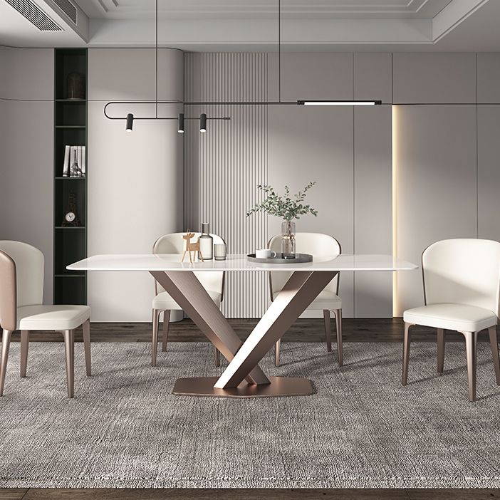 Traditional Luxury Dining Table Rectangle Sintered Stone Pedestal Table with Rose Gold Frame Clearhalo ' dining_table' 'Dining Tables & Seating' 'Dining Tables' 'furn' 'furn_dining_table' 'Furniture' 'furniture_dining_table' 'Kitchen & Dining Furniture' 'kitchen&dining_furn' 'kitchen' 'kitchen_dining_table' 1200x1200_0a6735e9-52c9-4216-ae62-ff59b0821fdd