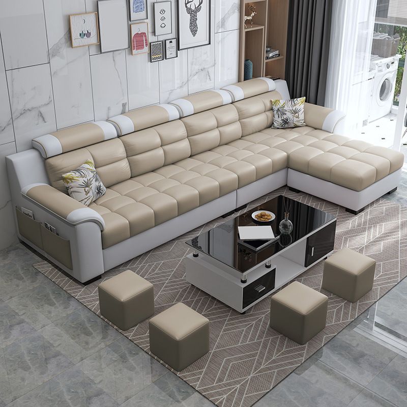 Sewn Pillow Back Sofa with Ottoman Included and Storage for Four People Clearhalo 'Furniture' 'furniture_sectionals' 'Living Room Furniture' 'Sectionals' 1200x1200_0a679e62-ebaa-4177-9cdc-1de9e86f895a
