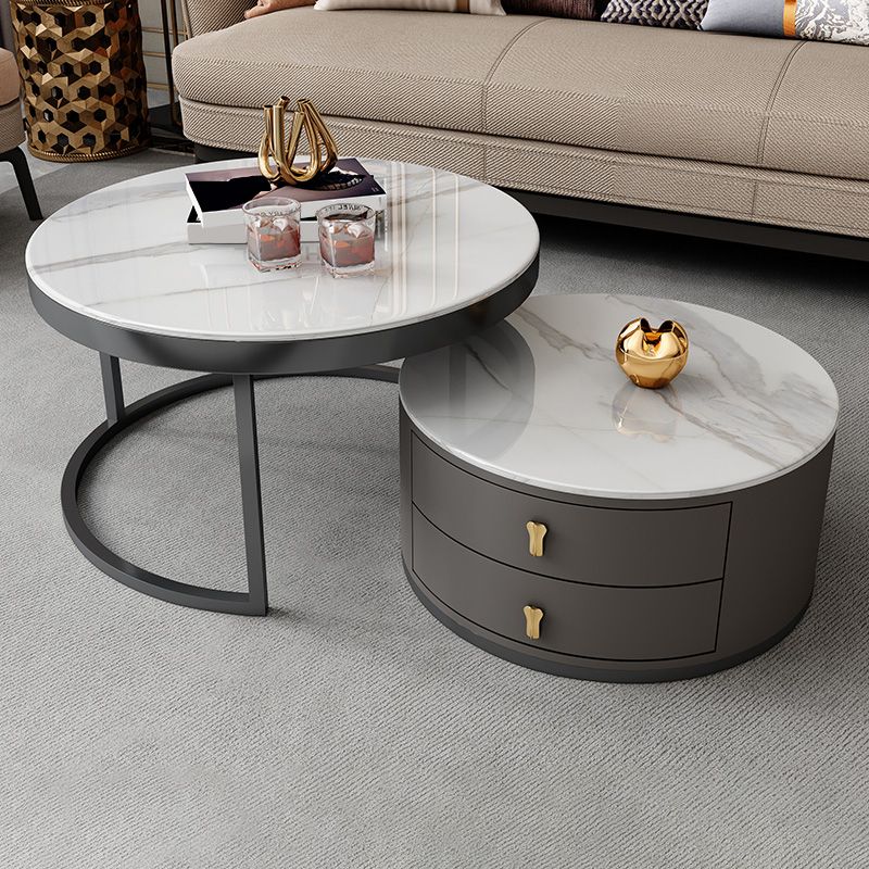Modern Coffee Cocktail Table Round Nesting Coffee Table Set with Drawer Clearhalo 'Coffee & Accent Tables' 'Coffee Tables' 'coffee_tables' 'furn' 'furn_coffee_tables' 'Furniture' 'Living Room Furniture' 1200x1200_0a68ce5b-e3b7-4af4-93a3-4860498eede8