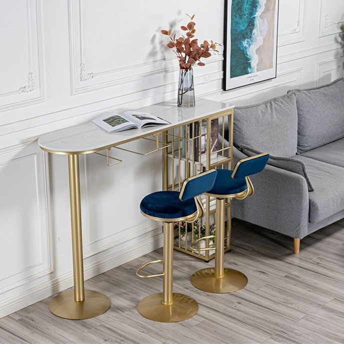 Glam Gold Iron Bistro Table White Stone Top Indoor Bar Dining Table with Shelf Clearhalo 'Bar Furniture' 'Bar Tables' 'bar_tables' 'furn' 'furn_bar_tables' 'Furniture' 'furniture_bar_tables' 'Kitchen & Dining Furniture' 1200x1200_0a69be67-ca2b-4239-bfc3-681df8def2f9