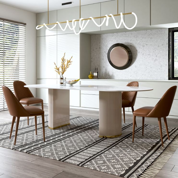 Minimalist White Standard Dining Set Rectangular Kitchen Dining Set with Double Pedestal Base Clearhalo 'Dining Room Sets' 'Dining Tables & Seating' 'dining_room_set' 'furn' 'furn_dining_room_set' 'Furniture' 'furniture_dining_room_set' 'Kitchen & Dining Furniture' 'kitchen&dining_furn' 'kitchen' 1200x1200_0a6cd18a-e232-4e3b-aa68-69e591b50d59