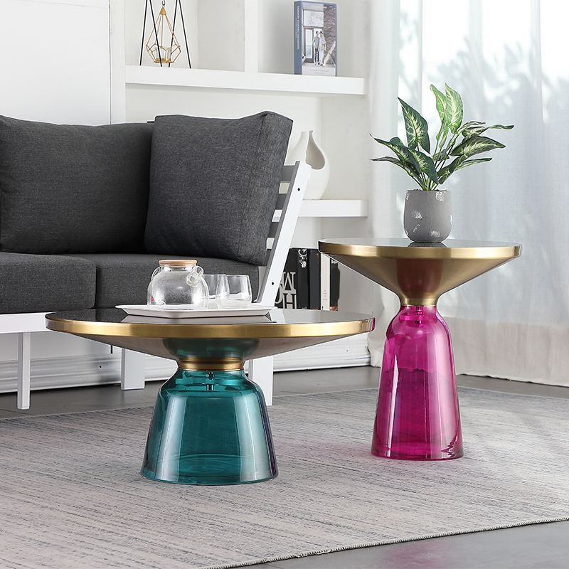 Nordic style Glass Side End Table Stone Top Drum End Table for Living Room Clearhalo 'Coffee & Accent Tables' 'End & Side Tables' 'end_side_table' 'end_side_tables' 'furn' 'furn_end_side_tables' 'Furniture' 'furniture_end_side_table' 'Living Room Furniture' 1200x1200_0a779640-66eb-4964-bacb-8e6c25662f8a
