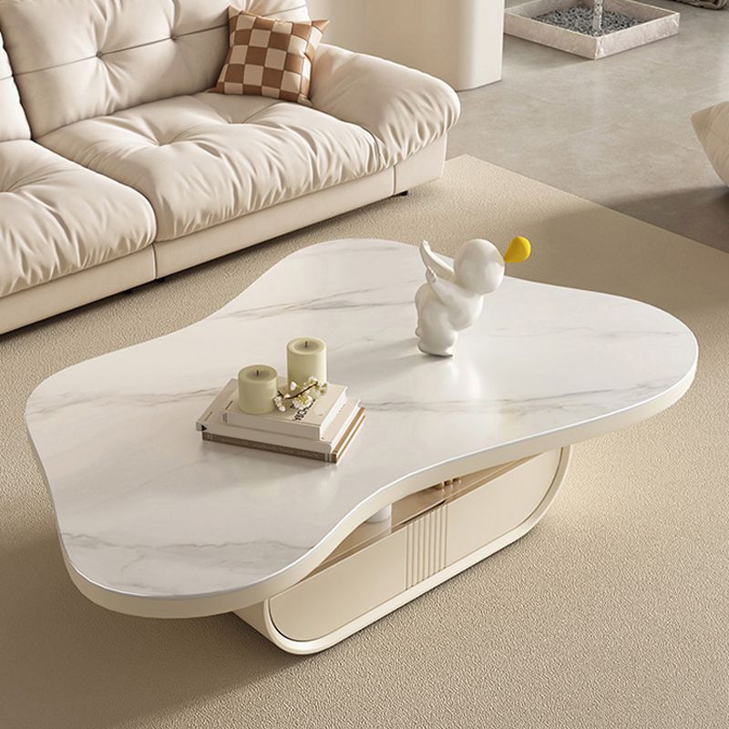 Pedestal Modern Slate Cocktail Table Free-Form Single Coffee Table with Shelf Clearhalo 'Coffee & Accent Tables' 'Coffee Tables' 'coffee_tables' 'furn' 'furn_coffee_tables' 'Furniture' 'Living Room Furniture' 1200x1200_0a798672-f69e-4a36-844e-419e92dea715