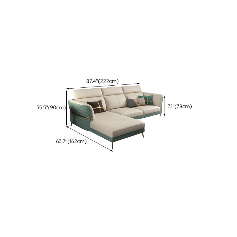 Glam Sectional Sofa White Pillowed Back Leather Cushions Sectional