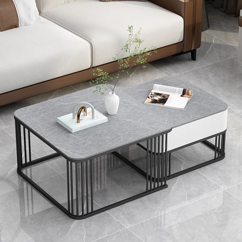 Square Slate Top Coffee Table with Drawers Frame Base 2 Nestling Cocktail Table Clearhalo 'Coffee & Accent Tables' 'Coffee Tables' 'coffee_tables' 'furn' 'furn_coffee_tables' 'Furniture' 'furniture_coffee_tables' 'Living Room Furniture' 1200x1200_0a7d2bc3-556c-430e-9368-c51af4d618e1
