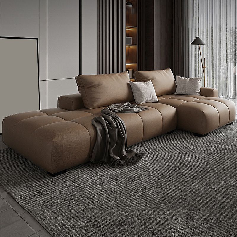 Faux leather Square Arm Sectional Brown L-Shape Sectional for Living Room Clearhalo 'furn' 'furn_sectionals' 'Furniture' 'furniture_sectionals' 'kitchen' 'kitchen_sectionals' 'Living Room Furniture' 'Sectionals' 1200x1200_0a7e334b-eaad-4322-9188-bebdf5e3729e