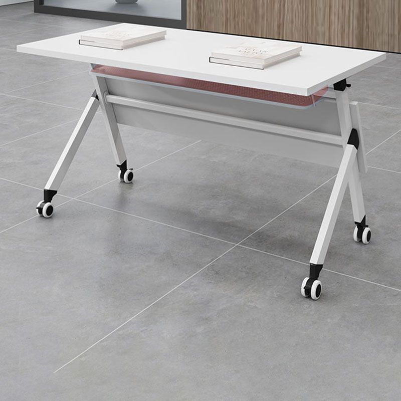 Escritorio de oficina de vidrio contemporáneo escritorio rectangular de escritura con ruedas de lanzadores
