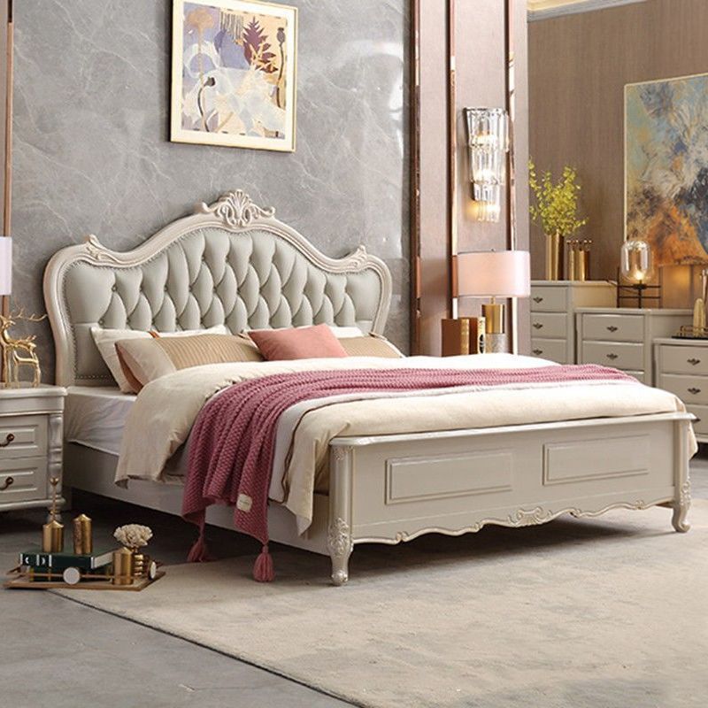 Victorian Style Wood Bed Frame Upholstered Tufted Standard Bed with Nailhead Clearhalo 'Bedroom Furniture' 'Beds' 'furn' 'furn_beds' 'Furniture' 1200x1200_0a854de0-3546-4c08-8b6a-29c827c682f2