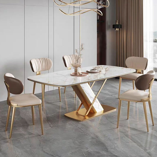 Mesa de comedor de piedra rectangular mesa de lujo tradicional con base de pedestal