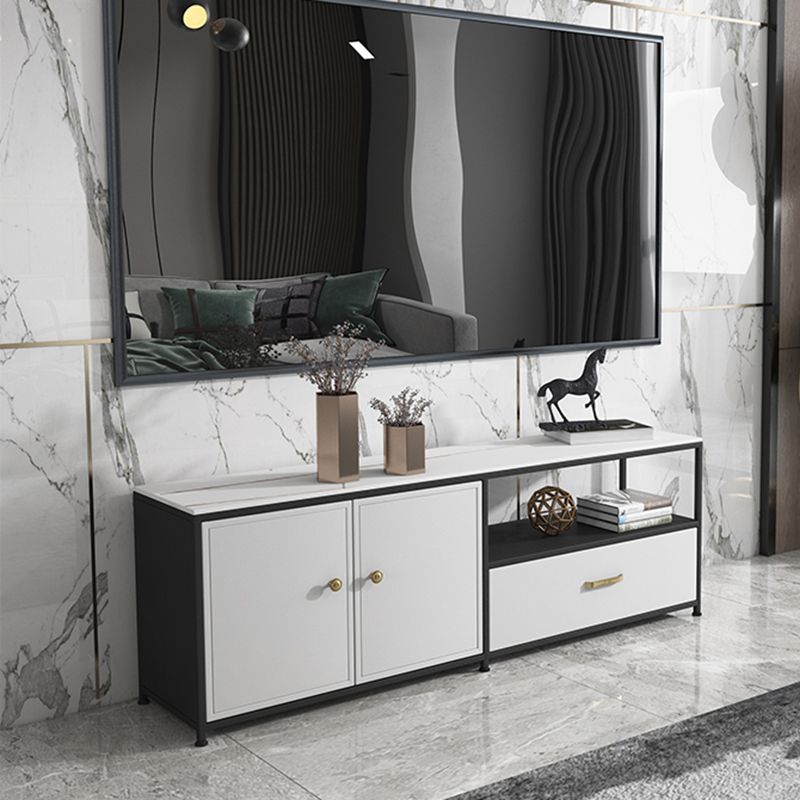 Consola de TV de piedra y metal consola contemporánea de medios de televisión