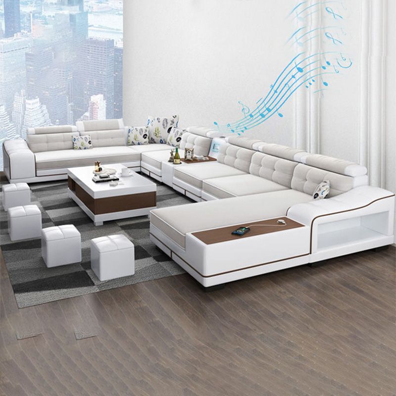 Modern Style Sectional Tufted Back Ramp Armrest White Storage Rack Sofa Clearhalo 'furn' 'furn_sectionals' 'Furniture' 'Living Room Furniture' 'Sectionals' 1200x1200_0a8a6197-c288-42c2-8723-90d754bcb2e7
