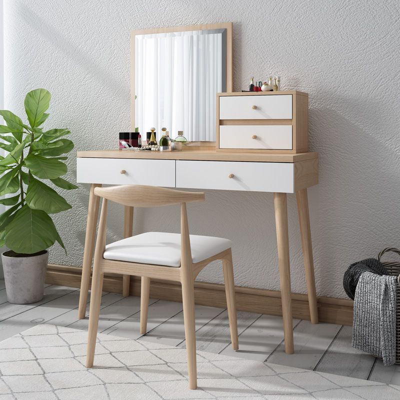 Wood Drawers Included Vanity Makeup Dressing Table Set with Stool and Mirror - 39.4" W Clearhalo 'Bedroom Furniture' 'furn' 'furn_makeup_vanities' 'Furniture' 'Makeup Vanities' 'makeup_vanities' 1200x1200_0a8c70e4-f552-43bc-85df-dfd62888fb7a