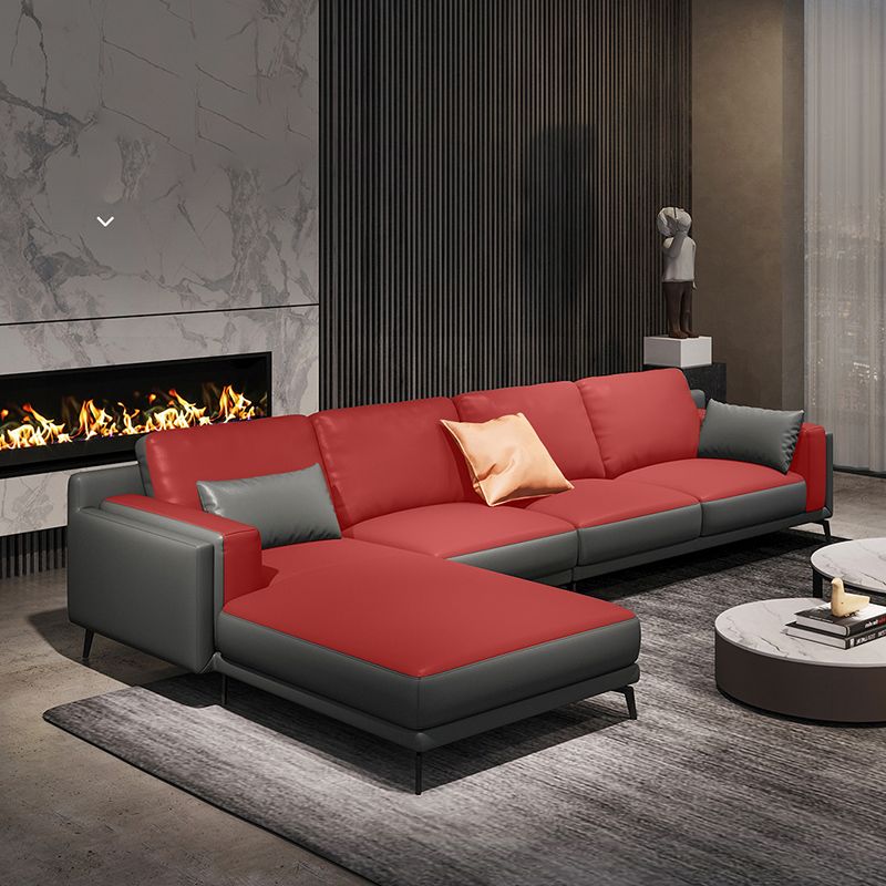 Square Arm Grey Pillowed Back Cushions Splayed Wooden Legs Sofa Clearhalo 'furn' 'furn_sectionals' 'Furniture' 'furniture_sectionals' 'kitchen' 'kitchen_sectionals' 'Living Room Furniture' 'Sectionals' 1200x1200_0a8c71a8-b68b-4af0-993f-6d2d0b872371