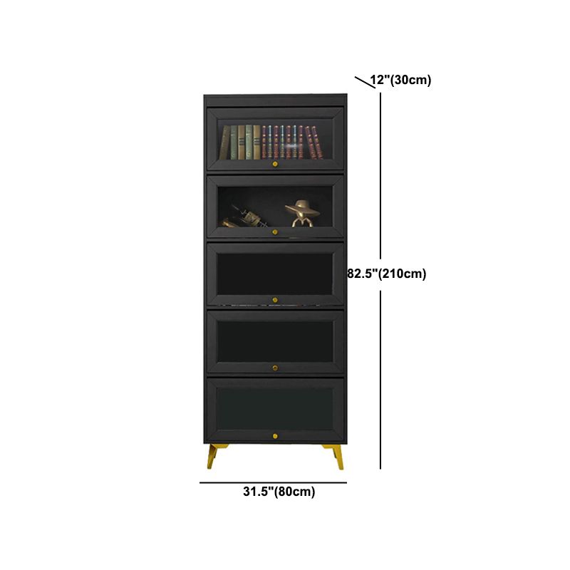 Modern 11.81" W Wooden Side Cabinet with Glass Doors in Black Clearhalo 'Cabinets & Chests' 'cabinets_chests' 'furn' 'furn_cabinets_chests' 'Furniture' 'Living Room Furniture' 1200x1200_0a8c9473-3192-49c9-9b9c-31913d1bf39f