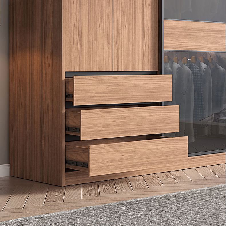 Contemporary Wardrobe Cabinet with Drawer Brown Wardrobe Closet