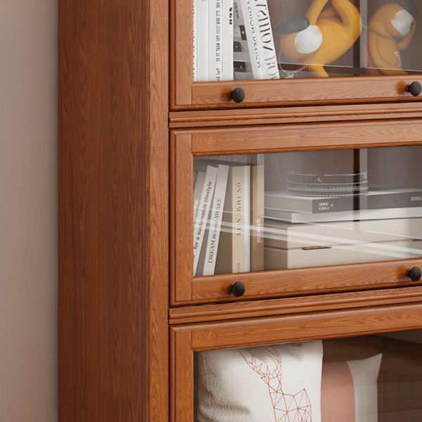 Bibliothèque contemporaine en bois standard à l'arrière fermé avec des armoires