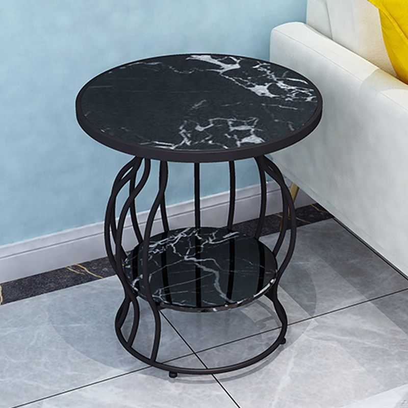 ダブルティアエンドテーブルストレージシェルフ付きモダニストスレートサイドテーブル