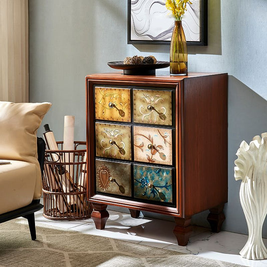 American Traditional Wooden Storage Chest Home Vertical Chest with Drawers