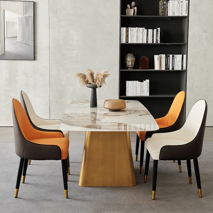Metal Traditional Luxury Rectangle Indoor Table Sintered Stone Table with Pedestal Clearhalo ' dining_table' 'Dining Tables & Seating' 'Dining Tables' 'furn' 'furn_dining_table' 'Furniture' 'furniture_dining_table' 'Kitchen & Dining Furniture' 'kitchen&dining_furn' 'kitchen' 'kitchen_dining_table' 1200x1200_0a9e62cf-bfac-4b85-8d8c-d3aacd316564