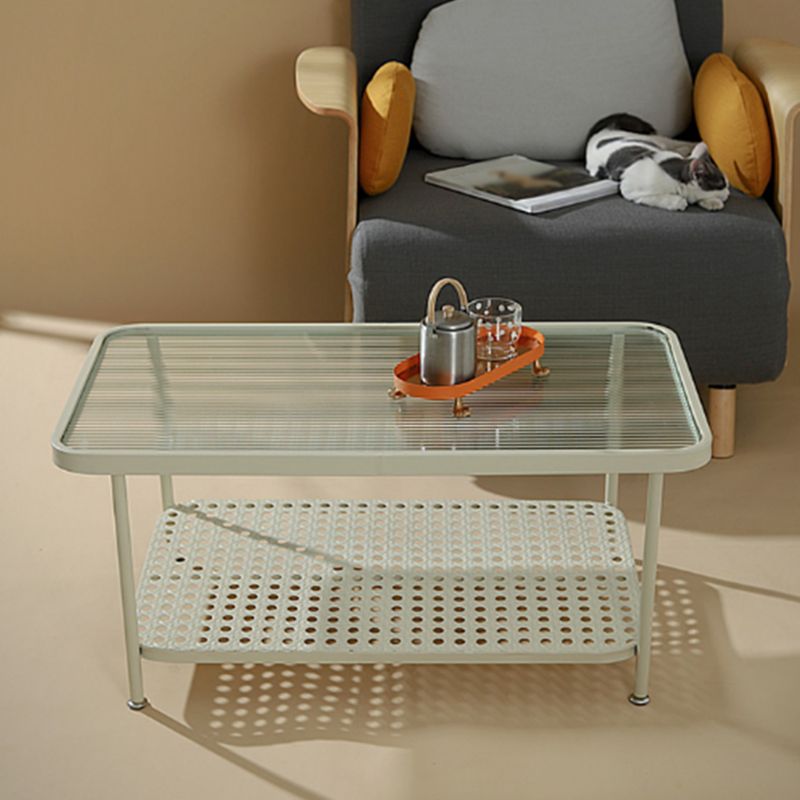 Four Legs Glass Coffee Table Shelf Included Geometric Single Cocktail Table Clearhalo 'Coffee & Accent Tables' 'Coffee Tables' 'coffee_tables' 'furn' 'furn_coffee_tables' 'Furniture' 'Living Room Furniture' 1200x1200_0aa1784e-281f-46ee-a13e-45c74b2ae2a0