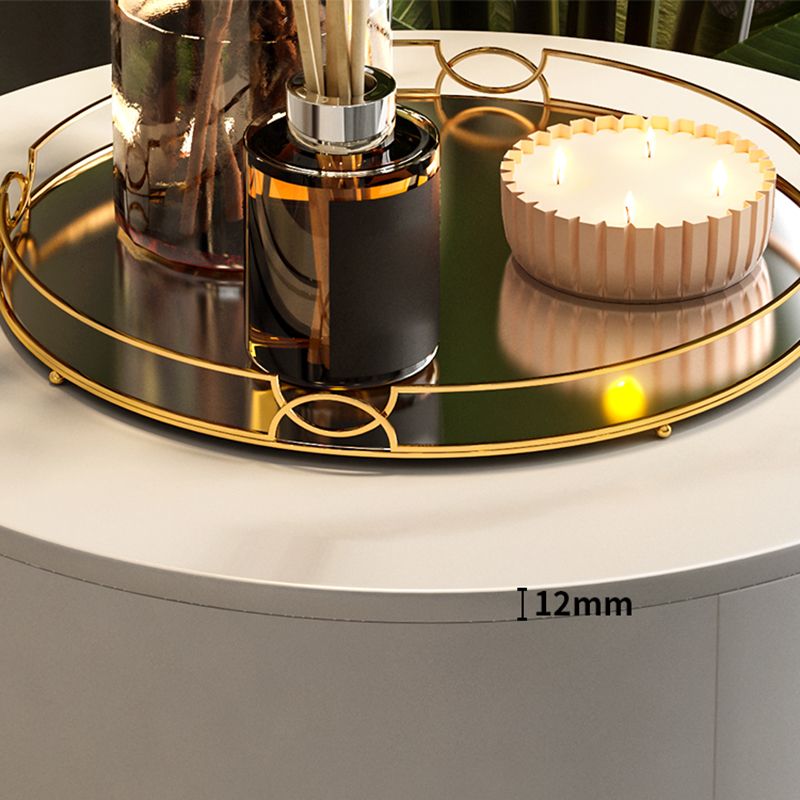 Modernistic Round End Table with Slate Top,  Double Tier Frame End Table