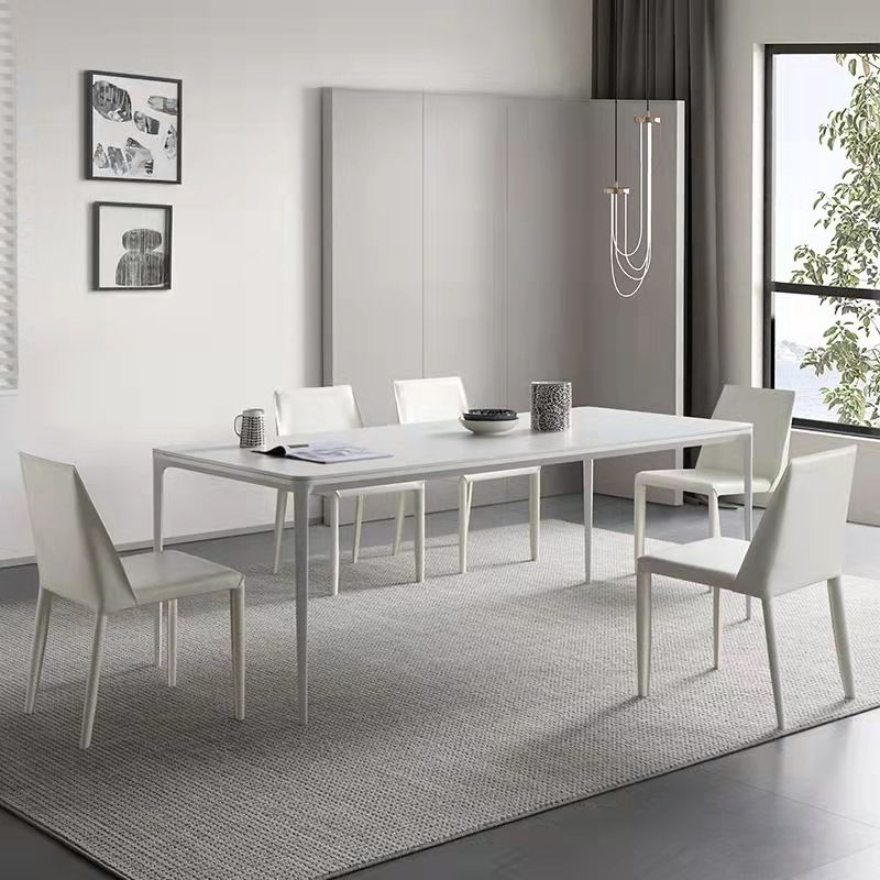 Stone Top Dining Table Contemporary Rectangle Dining Table with 4 Legs in White Clearhalo 'Dining Tables & Seating' 'Dining Tables' 'dining_table' 'Furniture' 'furniture_dining_table' 'Kitchen & Dining Furniture' 'kitchen' 'kitchen_dining_table' 1200x1200_0aa369c6-67f2-41df-a306-73a0b94b439e