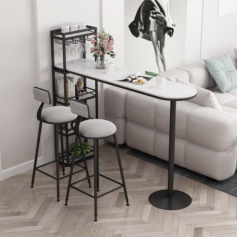 Glam Stone Bar Table Metal Base with Wine Rack for Living Room Clearhalo 'Bar Furniture' 'Bar Tables' 'bar_tables' 'furn' 'furn_bar_tables' 'Furniture' 'Kitchen & Dining Furniture' 1200x1200_0aa8139d-7596-4b9b-9305-6917da83e077