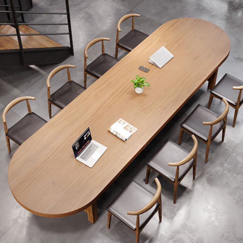 Pine Wood Top Dining Table Modern Oval Table with Double Pedestal Base Clearhalo 'Dining Tables & Seating' 'Dining Tables' 'dining_table' 'furn' 'furn_dining_table' 'Furniture' 'Kitchen & Dining Furniture' 1200x1200_0aaa62a8-88d9-4a1e-a855-009200d5c516