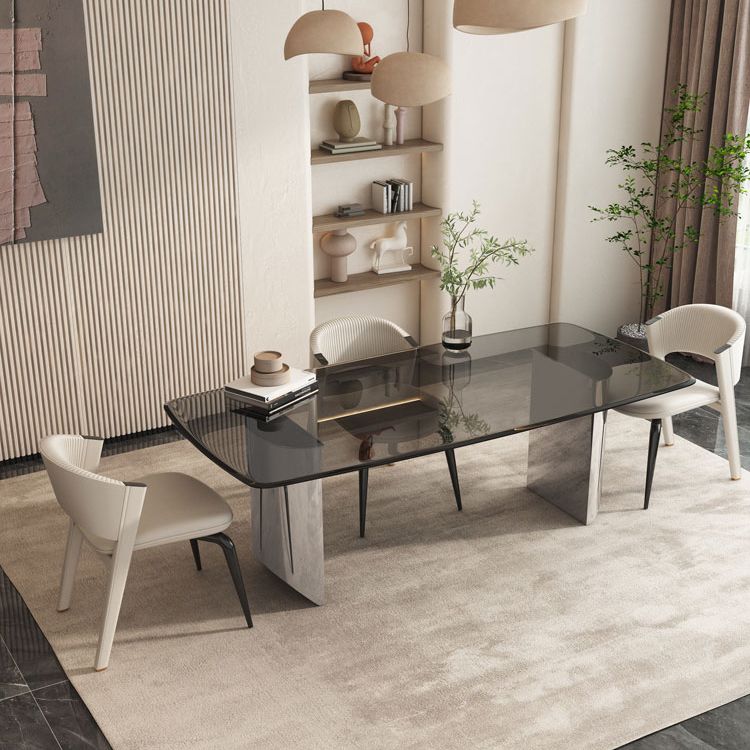 1/2/3/4/5 PC Dinette set con tavolo da pranzo in vetro grigio e sedie bianche