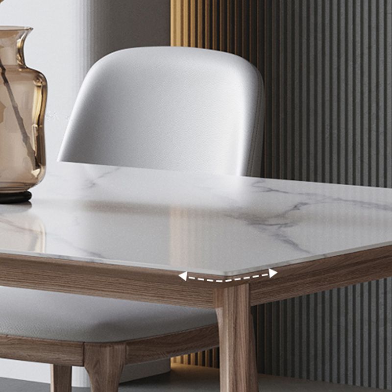 Table rectangulaire Table de salle à manger moderne médiévale en pierre frittée avec base en bois