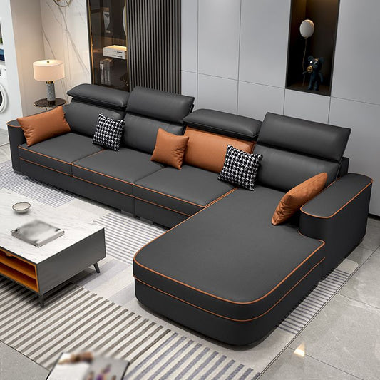 L-Shape High Back Faux leather Square Arm Sectional with Stain-Resistant