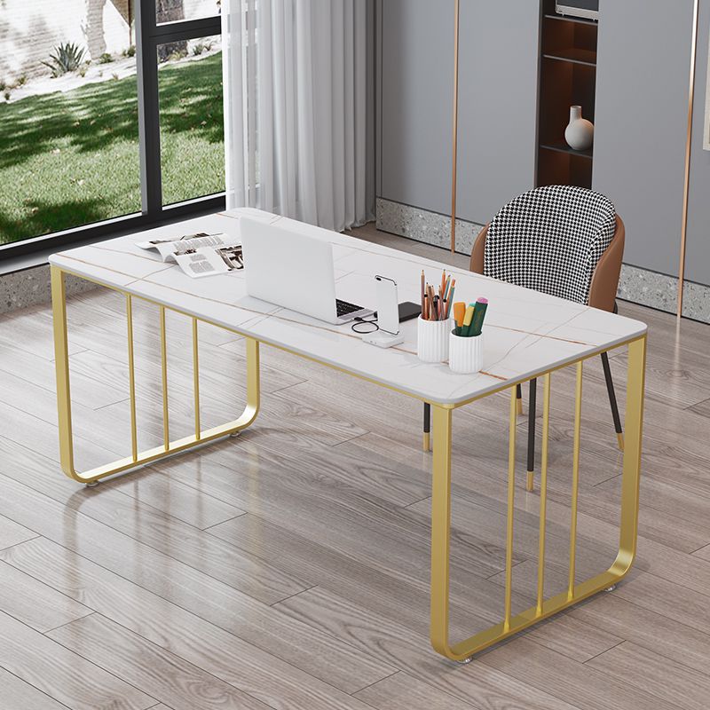 Glam 29.53-inch Tall Writing Desk Stone Rectangular Office Desk Clearhalo 'furn' 'furn_office_desk' 'Furniture' 'Office Desks' 'Office Furniture' 'office_desk' 1200x1200_0ab229d9-08a8-46b0-9075-cd5d1add9df5