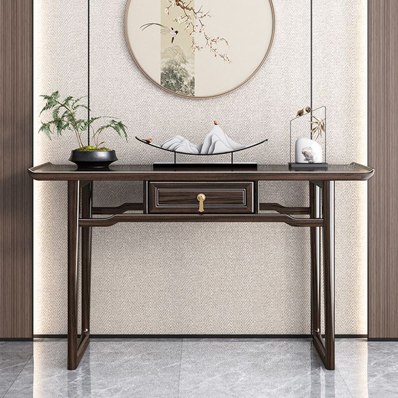 Rectangle Contemporary Console Table Brown Stone Console Sofa Table with 1 Drawer