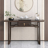Rectangle Contemporary Console Table Brown Stone Console Sofa Table with 1 Drawer