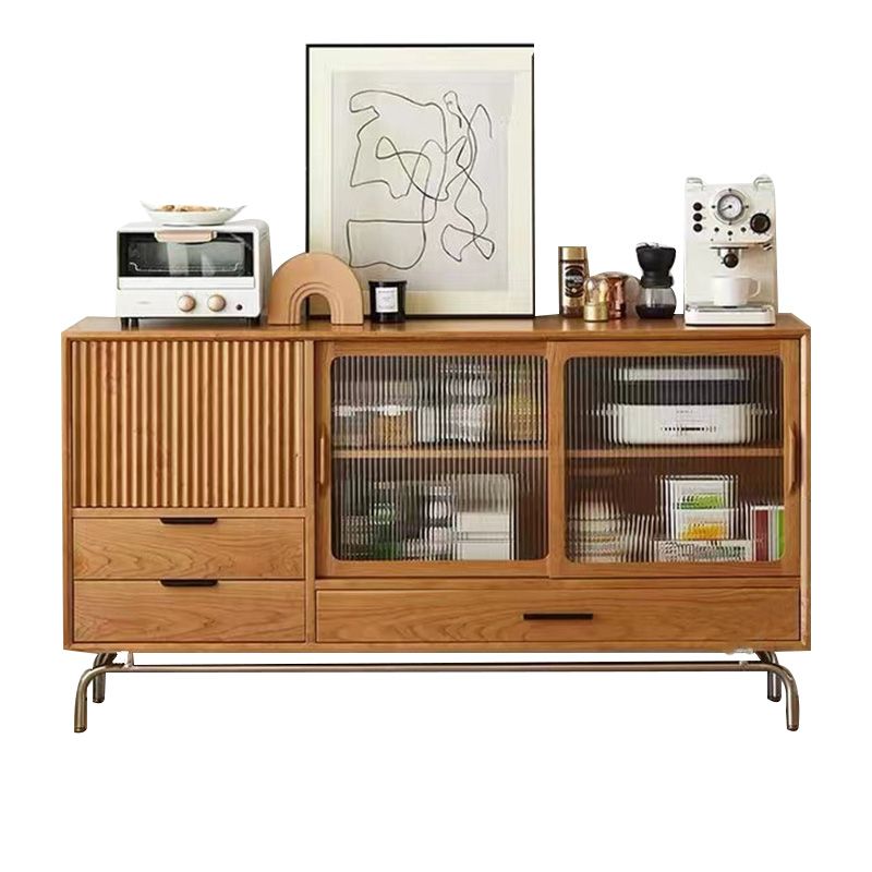 Tavolo di sideboard in legno massiccio mensole regolabili naturali credenza con porta di vetro