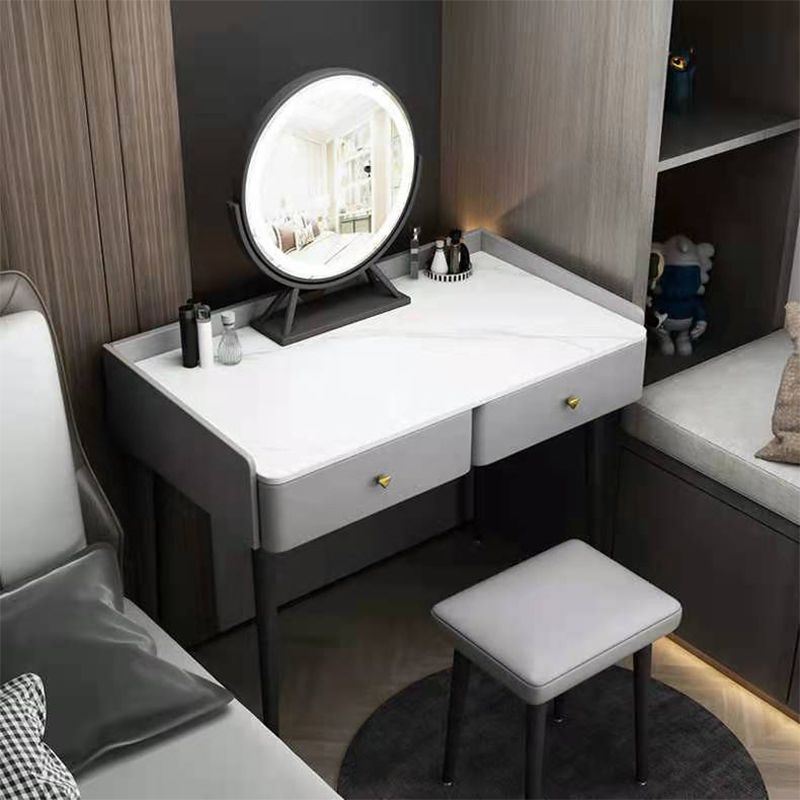 Vanity Stone Makeup Dressing Table Stool Set with 2 Drawers - 31.1" H Clearhalo 'Bedroom Furniture' 'furn' 'furn_makeup_vanities' 'Furniture' 'Makeup Vanities' 'makeup_vanities' 1200x1200_0ab4ac3c-c0c6-45dd-bc53-9ee2e1245f23