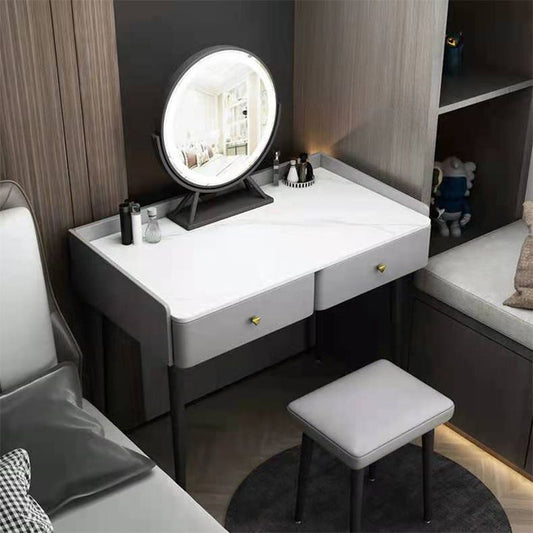 Vanity Stone Makeup Dressing Table Stool Set with 2 Drawers - 31.1" H Clearhalo 'Bedroom Furniture' 'furn' 'furn_makeup_vanities' 'Furniture' 'Makeup Vanities' 'makeup_vanities' 1200x1200_0ab4ac3c-c0c6-45dd-bc53-9ee2e1245f23