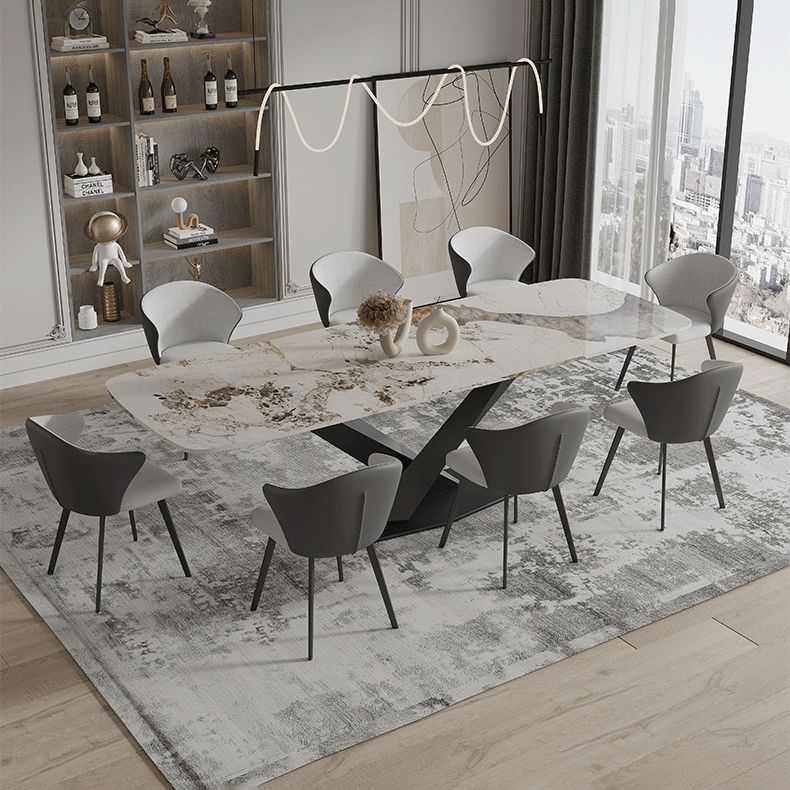 Sintered Stone Top Dining Table Rectangle Table with Metal Black Pedestal Base Clearhalo ' dining_table' 'Dining Tables & Seating' 'Dining Tables' 'furn' 'furn_dining_table' 'Furniture' 'furniture_dining_table' 'Kitchen & Dining Furniture' 'kitchen&dining_furn' 'kitchen' 'kitchen_dining_table' 1200x1200_0ab9e711-ac73-4915-852e-7e1a92b13a78