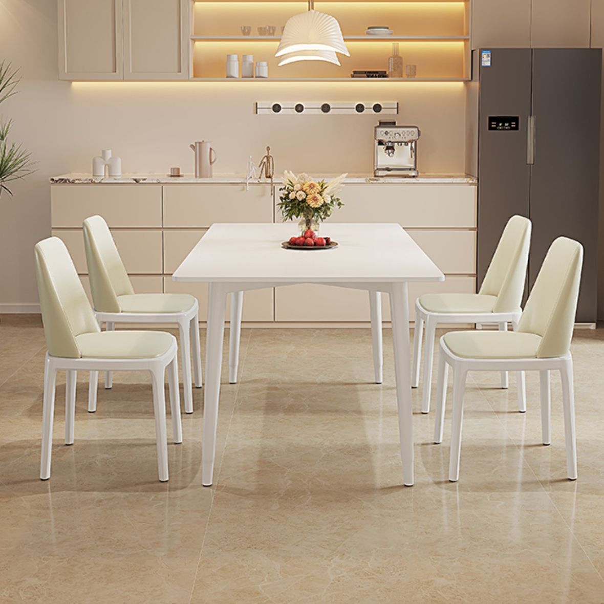 Modern Rectangular Dining Table White Stone Tabletop with Wood Legs Clearhalo 'Dining Tables & Seating' 'Dining Tables' 'dining_table' 'furn' 'furn_dining_table' 'Furniture' 'Kitchen & Dining Furniture' 1200x1200_0aba3167-aa59-497e-91f0-05e1fd6414f7