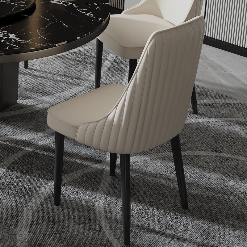 Faux Leather Dining Chairs Modern Parsons Armless Chair with Black Legs