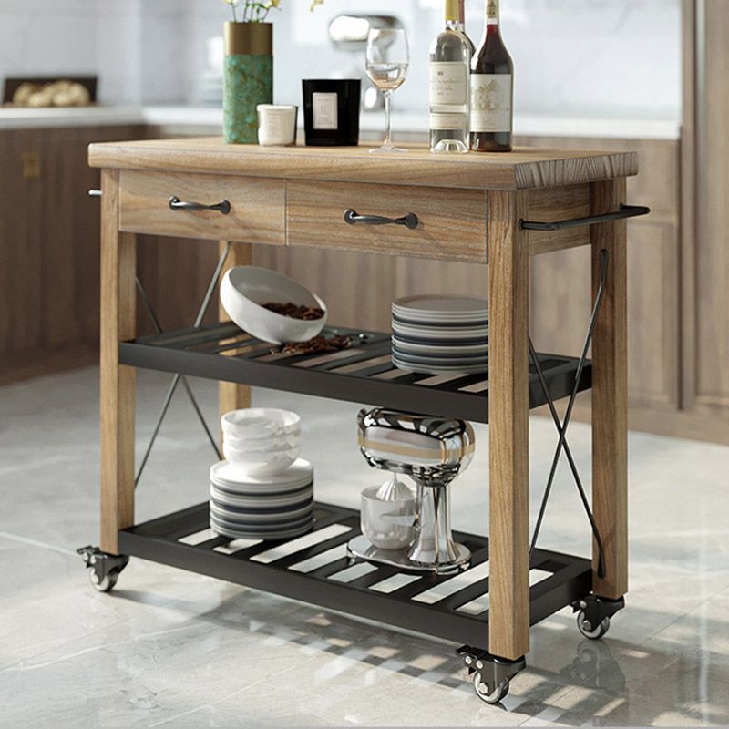 Modern Open Storage Kitchen Trolley Rolling Pine Wood Prep Table Clearhalo 'furn' 'furn_kitchen_islands_carts' 'Furniture' 'Kitchen & Dining Furniture' 'Kitchen Islands & Carts' 'kitchen_islands_carts' 1200x1200_0ac0072d-f9bf-48a4-9c55-79ef095c606e