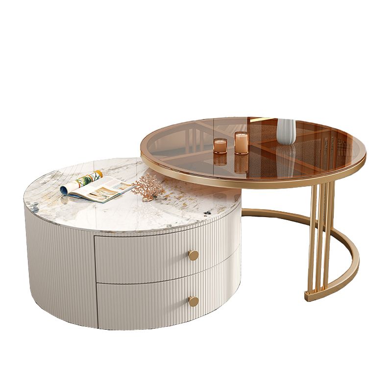 Frame 2 Nesting Coffee Table with 2 Drawers Modern Slate/Glass Round Coffee Table Set Clearhalo 'Coffee & Accent Tables' 'Coffee Tables' 'coffee_tables' 'furn' 'furn_coffee_tables' 'Furniture' 'Living Room Furniture' 1200x1200_0ac620b7-7eca-4572-87ef-a6218add96c5