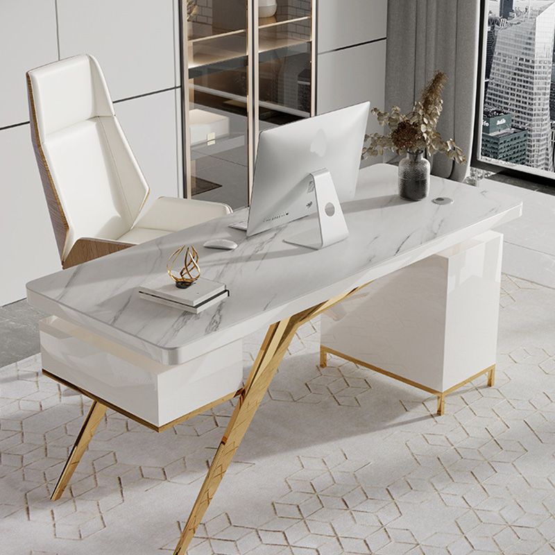 Escritorio de oficina de glamour rectangular mármol escritorio de escritura de madera maciza para el hogar