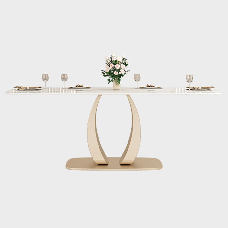 Glam Style Dinner Table Stone Rectangle Dining Room Table in White Clearhalo 'Dining Tables & Seating' 'Dining Tables' 'dining_table' 'furn' 'furn_dining_table' 'Furniture' 'Kitchen & Dining Furniture' 1200x1200_0ac92489-b307-482e-83f0-d1c83d50eb8c